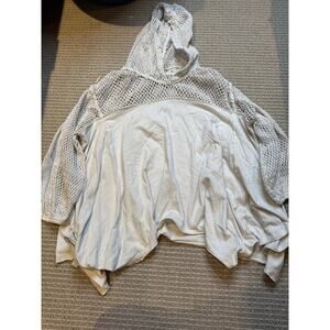 Oversized‎ Knit Crochet Hoodie Asymmetrical Hem Pullover Top